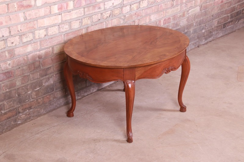 Baker Furniture Queen Anne Burled Walnut and Cherry Wood Coffee Table gallery