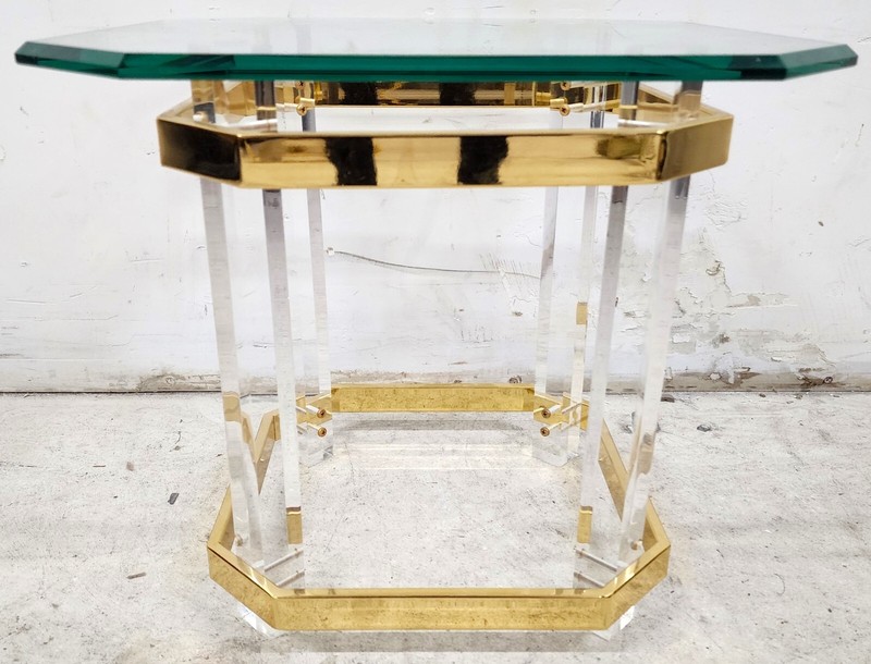 Lucite Side Coffee Table CHARLES HOLLIS JONES Style 24 Karat Gold Plated Petite gallery
