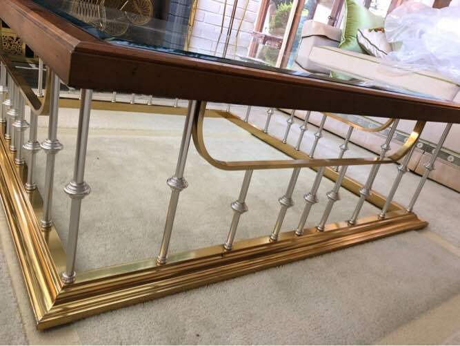 Erwin Lambeth Rare Silver Spindles Square Brass Oak Glass Coffee Table Stunning
