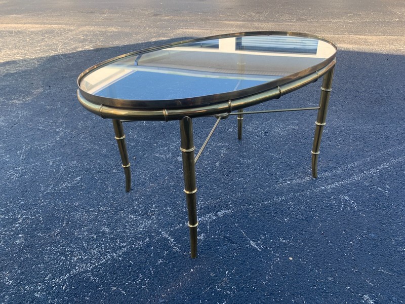 1970s Mastercraft Brass and Faux Bamboo Coffee Table gallery