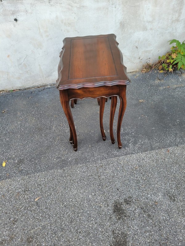 1920s Country French Walnut Nesting Tables – Antique Stacking Side Tables Set gallery