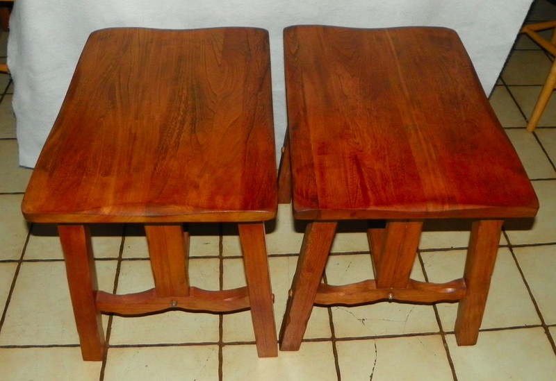 Pair Elm & Oak Mid Century Ranch Style End Tables / Side Tables (ET235)