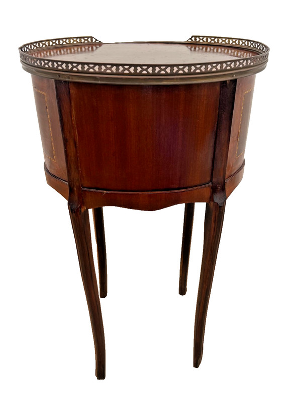 Oval accent Table Nightstand Three Drawers, Inlays, Brass Accents French style gallery