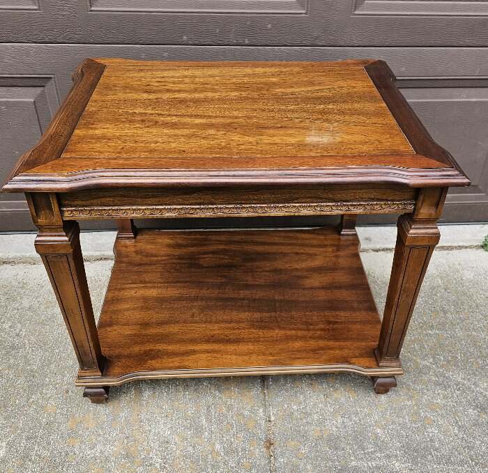 Vintage Walnut End Table 2 Tier Pull Out Shelf #1 gallery