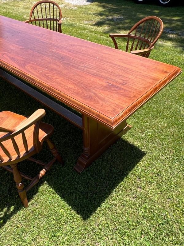 ~OLD~ WOOD "GLOBE WERNICKE" 10 FEET LONG LIBRARY-HARVEST TABLE W/ BARREL CHAIRS gallery