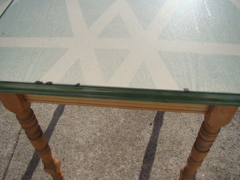 Vtg ENAMEL TOP DINING TABLE Green & Cream Porcelain Kitchen 40" x 25" + 2 Leaves gallery
