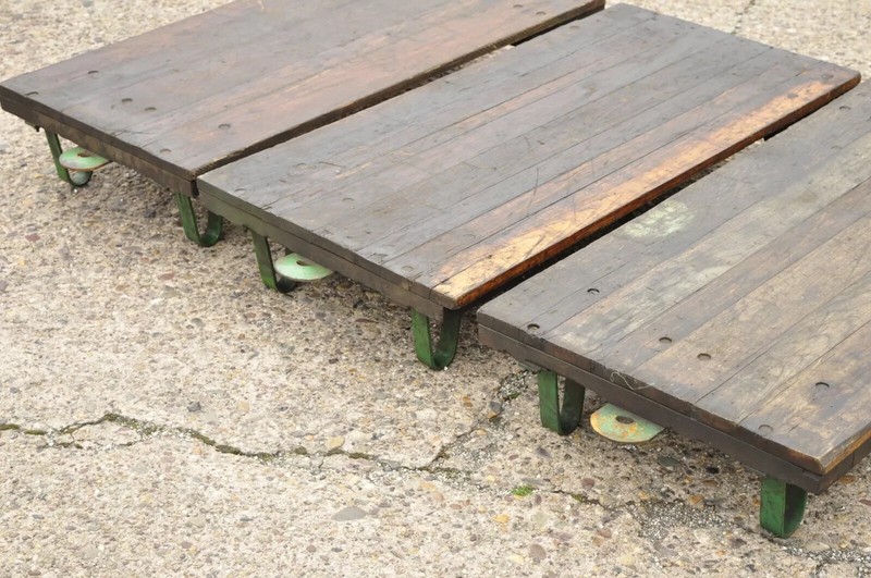 Vintage Fairbanks American Industrial Wood & Iron Factory Work Cart Coffee Table gallery