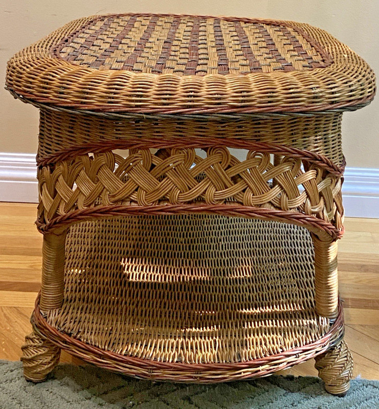 Vintage MCM Oval Wicker Rattan 2-Tier Coffee Table Bamboo Coastal Rare Design gallery
