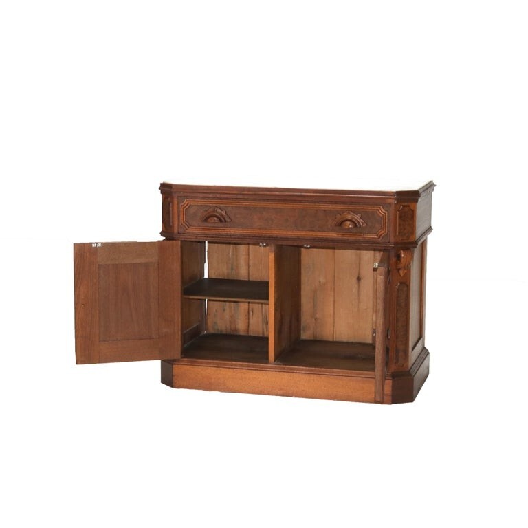 Antique Victorian Walnut & Burl Marble Top Commode C1890 gallery