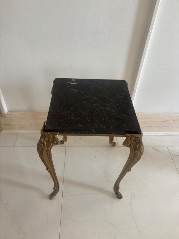 Antique Occasional Side table Marble Top Brass Legs heavy Hollywood regency gallery