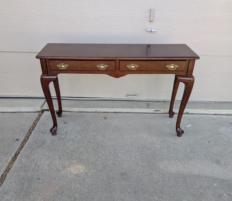 Vintage Bombay Company Queen Anne Mahogany Wood Console Sofa Table 2-Drawer M97 gallery