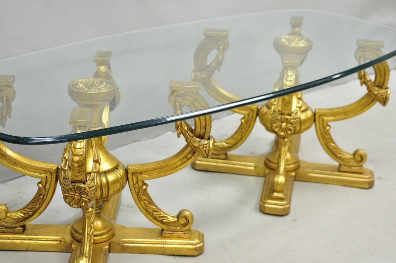 Vintage Italian Hollywood Regency Gold Gilt Metal Double Pedestal Coffee Table gallery