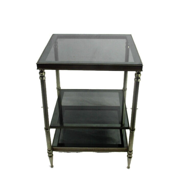 vintage small coffee cocktail side table 3 tier smoked glass chrome funky practi