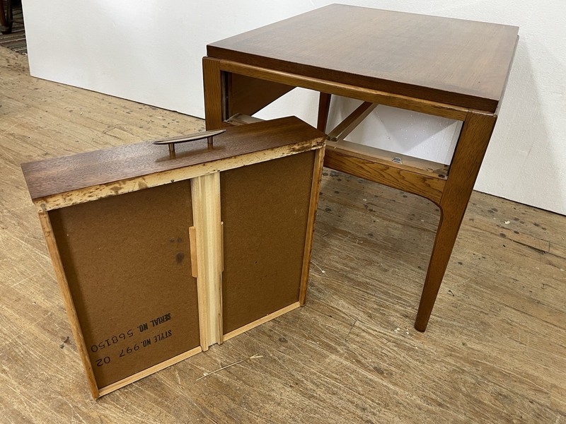 1968 MCM Lane Rhythm Collection Walnut Single End Table w Drawer Brass Plate gallery