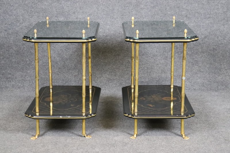 Pair of Finest Quality Maison Bagues Attributed Faux Bamboo Chinoiserie Tables gallery