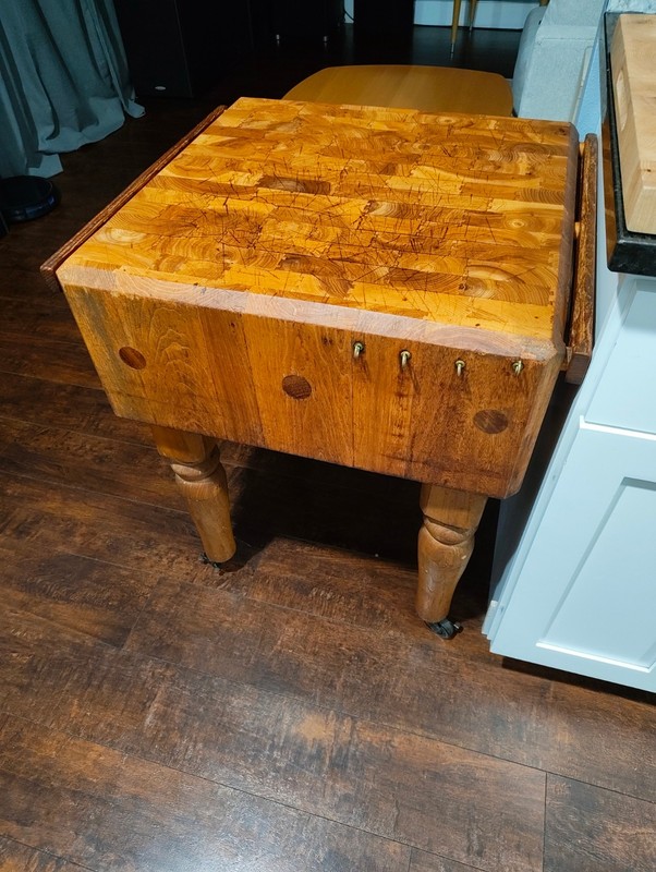 Antique 1920s Solid Maple Butcher Block Table Refinished - on Casters gallery