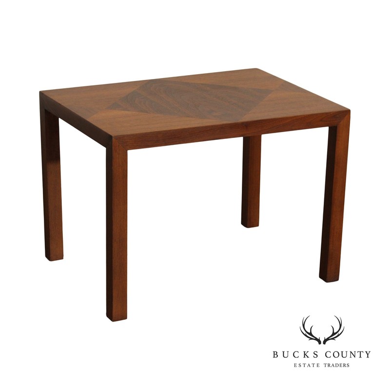 Lane Mid Century Modern Inlaid Parsons Style Square Walnut Side Table