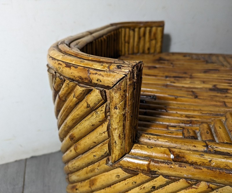 Vintage Mid Century Modern Boho Chic Coastal Split Bamboo Reed Table or Ottoman gallery