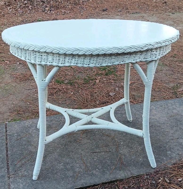 VINTAGE WICKER FIBRE OVAL PARLOR TABLE by AMERICAN CHAIR CO SHEBOYGUN WISCONSIN gallery