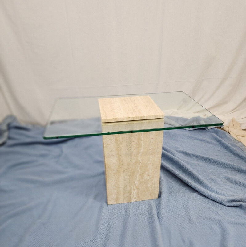 Vintage Marble Occasional Table with Floating Marble Center Glass Travertine gallery