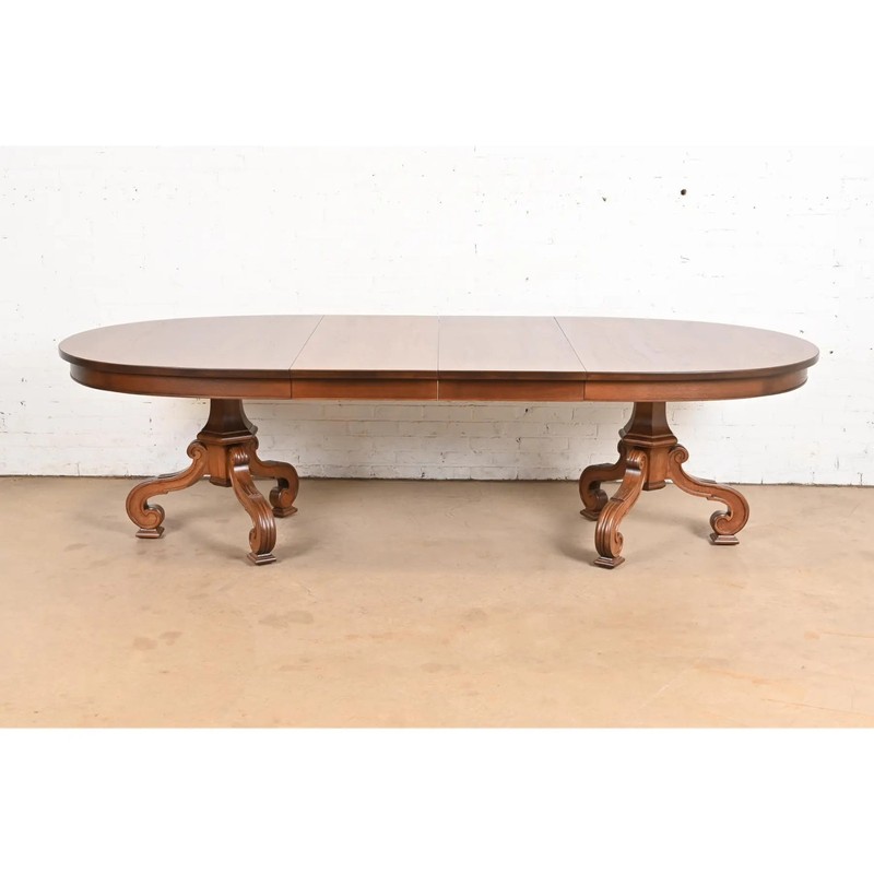 Thomasville Regency Walnut and Burl Wood Pedestal Dining Table, Refinished gallery