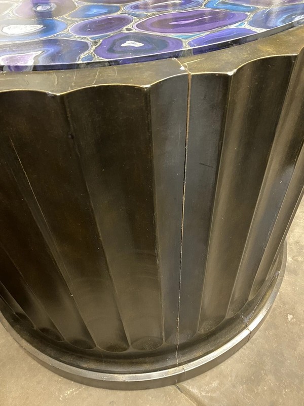 Large Custom Wooden Fluted Column Pedestal w/ Faux Purple Agate Painted Top Pair gallery