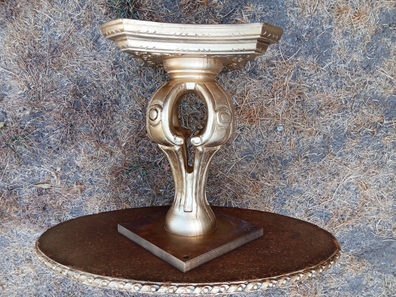 Vintage Hollywood Regency Gold Accent Table Original Design Fabric Acrylic Finis gallery