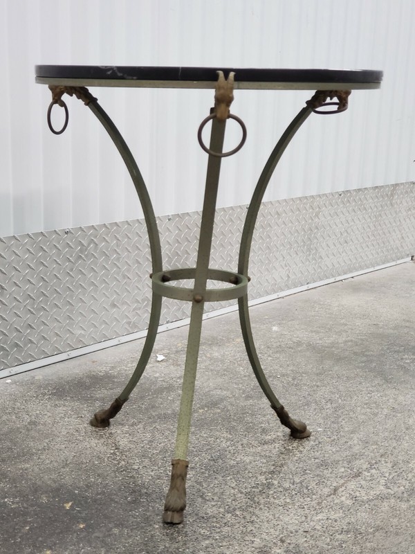 VINTAGE NEOCLASSICAL MARBLE TOP STEEL RAMS HEAD TABLE WITH HAIRY PAW FEET gallery