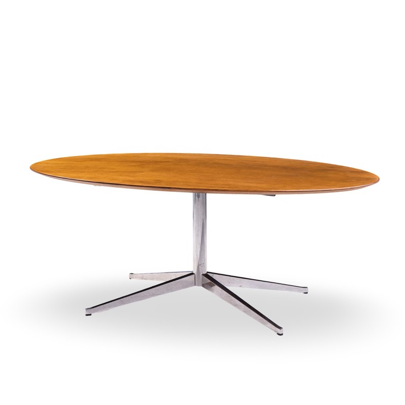 Florence Knoll Mid Century Walnut and Chrome Oval Dining Table gallery