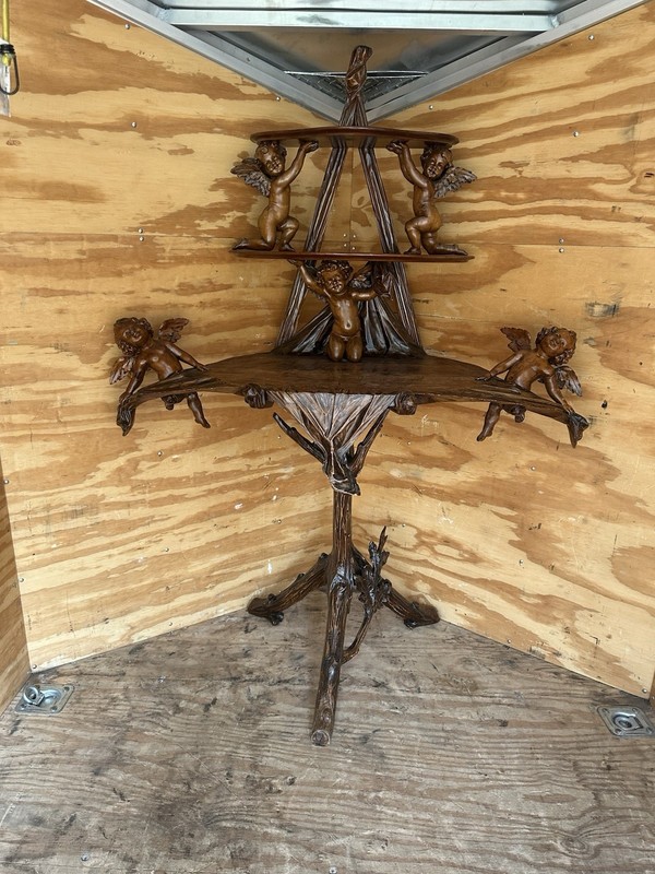 Antique Fantasy Walnut Cherub Putti Table Etagere Horner