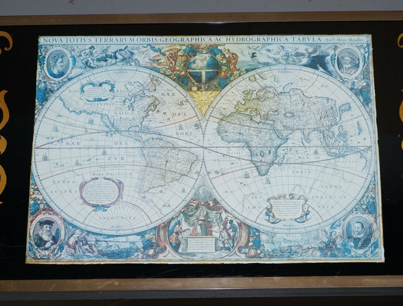 STUNNING COFFEE & SIDE TABLE NEST OF TABLES MILITARY CAMPAIGN WITH WORLD MAPS gallery