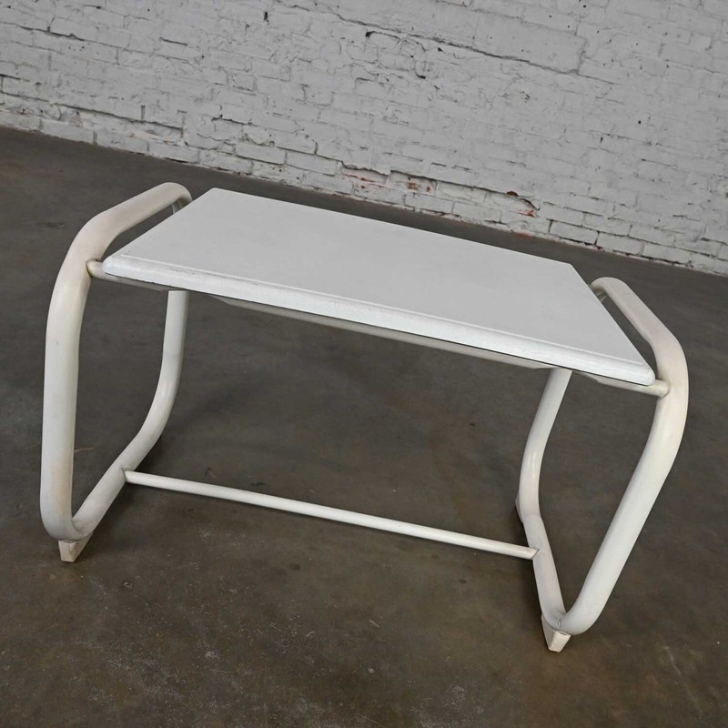 MCM Samsonite Outdoor Accent Table with White Steel Base & Werzalit Top