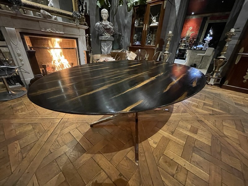 RARE Knoll Custom Black & Natural Striped Oval Table Mid-Century Modern gallery