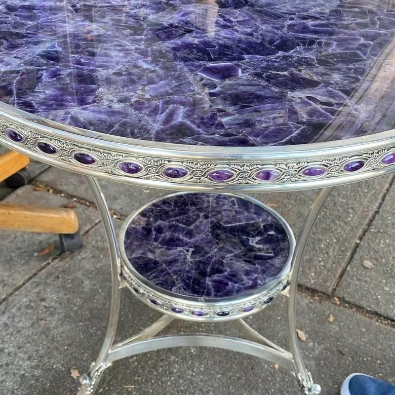 Pair of Amethyst Inlay Round Two Tier Gueridon Paw Feet Table gallery