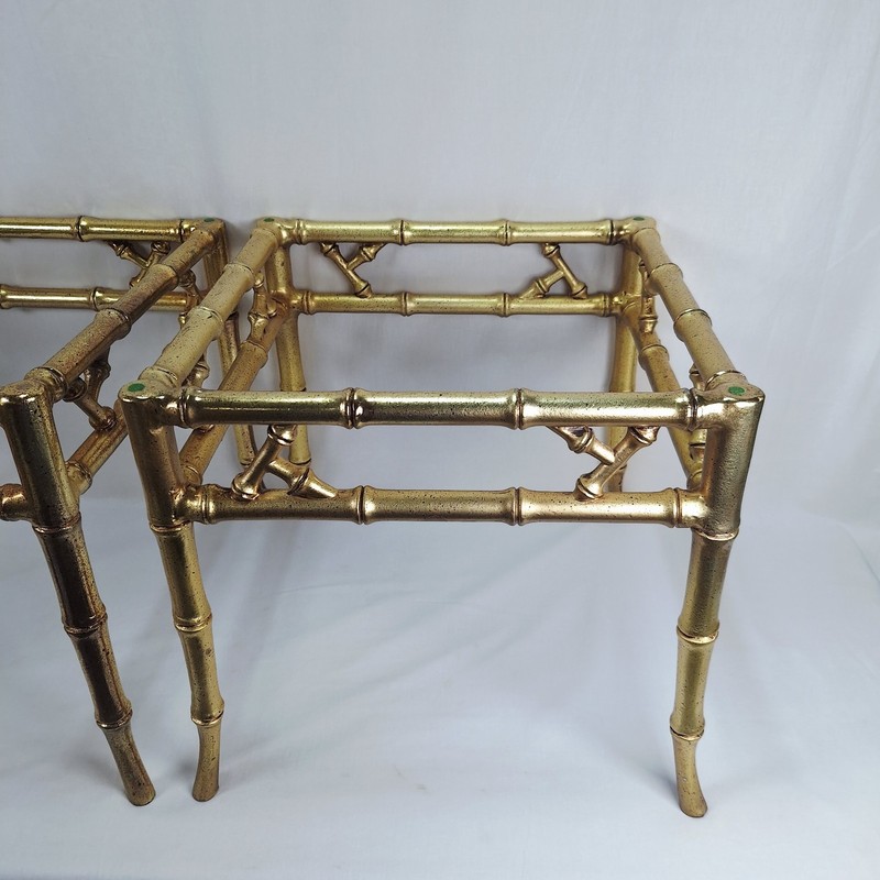 Pair of Chinoiserie Faux Bamboo Gold Gilt Solid Metal Phyllis Morris End Tables gallery