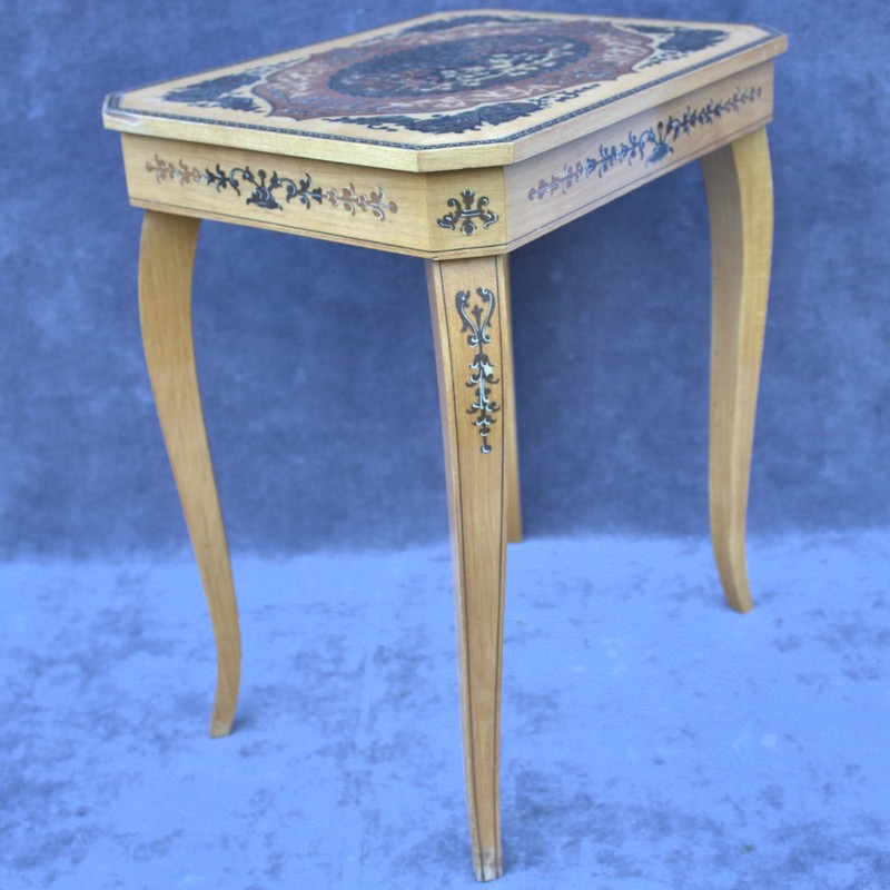 Antique italian Music Table Floral Marquetry Curved Legs Side Table gallery