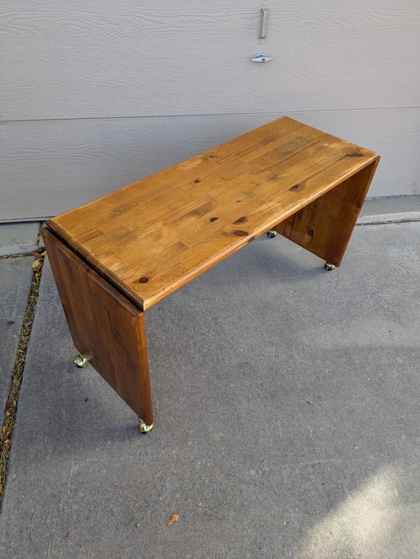 Vintage Mid Century Modern Rustic Country Solid Wood Rolling Desk Table R53 gallery