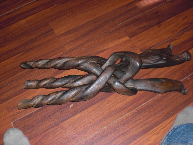 Vintage Rustic Lodge twisted Driftwood TIN TRAY end table carved Legs 20 X 19 In gallery