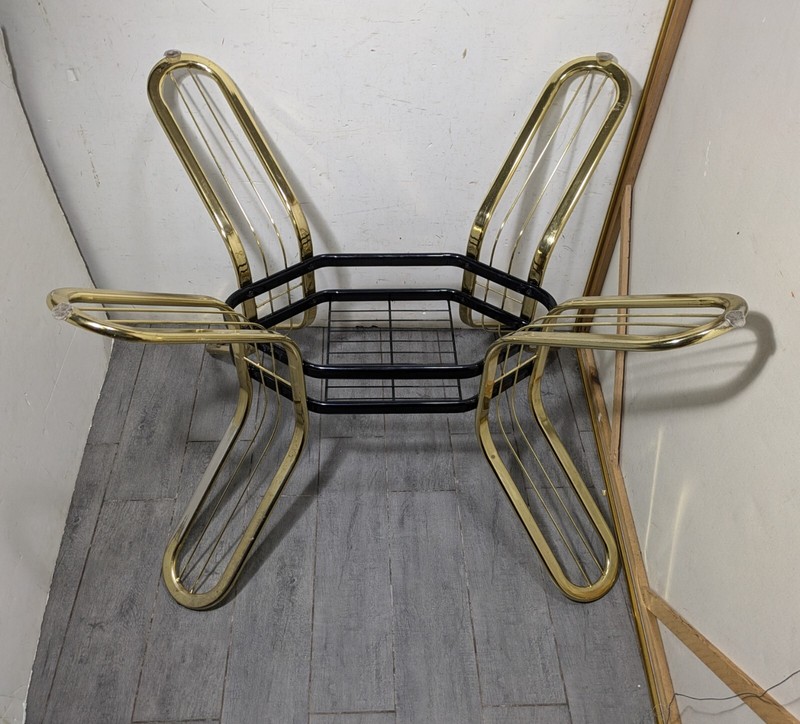Vintage Mid Century Postmodern Modernist Gold & Black Metal Dining Table BASE gallery