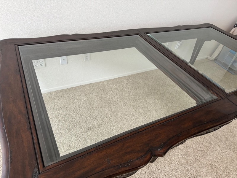 wood and glass dining table with leaf extension real wood dark brown gallery