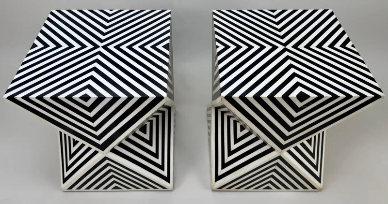 Art Deco Style Black and White Resin Sculptural Side, End Table or Stool, a Pair gallery
