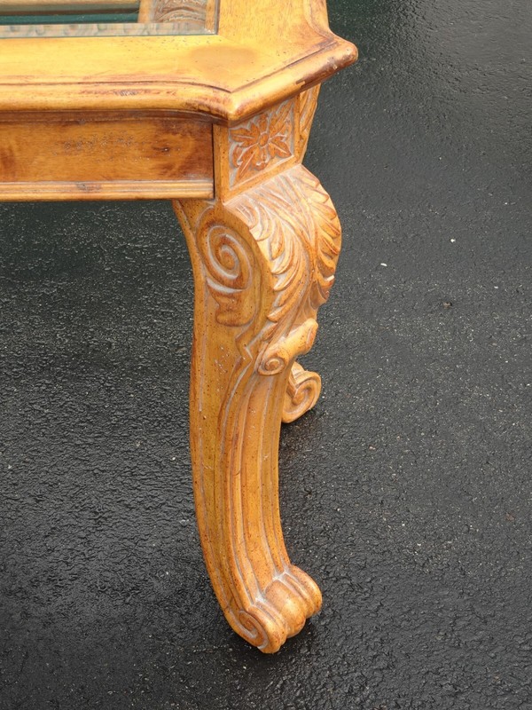 Vintage Golden Brown Entry Console Table w Beveled Glass Top ~ Cravings gallery