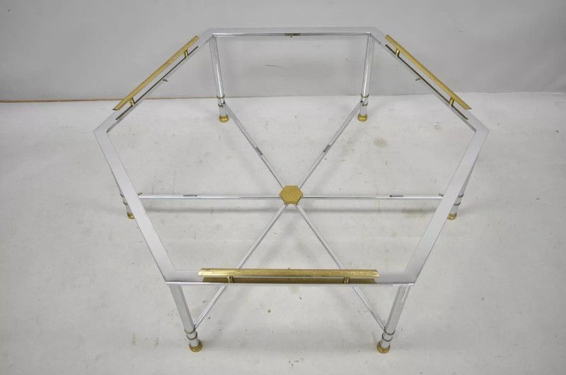 Italian Directoire Maison Jansen Style Steel and Brass Hexagonal Coffee Table gallery