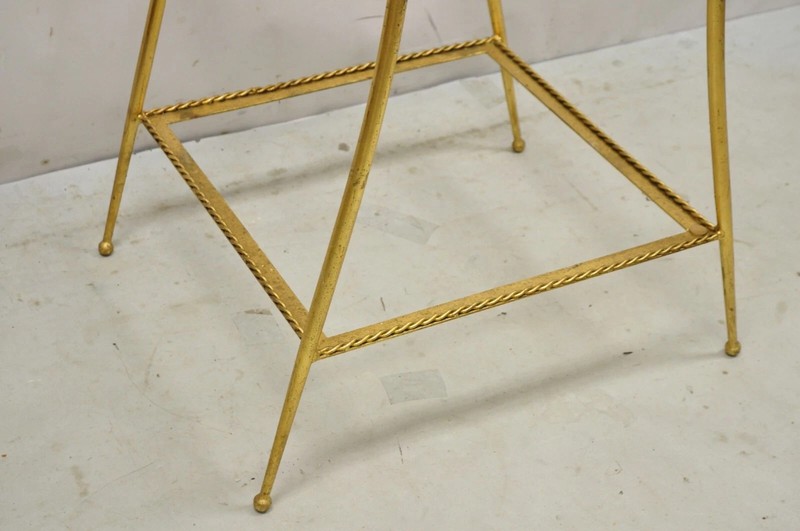 Italian Hollywood Regency Iron Rope Tassel Gold 3 Tier Etagere Stand Side Table gallery