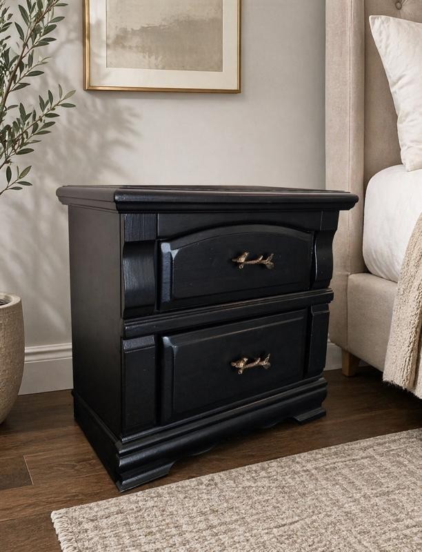 Upcycled Vintage Refurbished End Table Accent Black Hand Painted Wooden