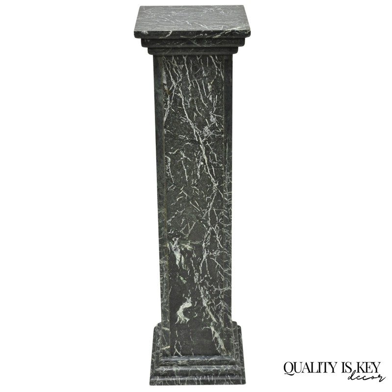 Vintage Italian Classical Style Dark Green Marble Square Column Pedestal Stand