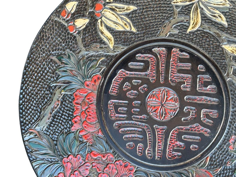 Vintage Brick Red Relief Carving Round Wood Low Kang Coffee Table GB112 gallery