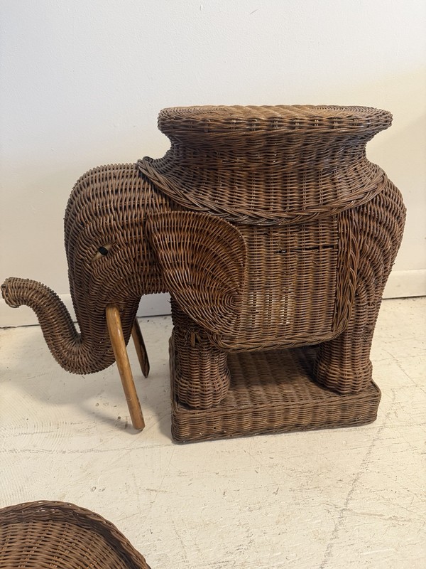 Vintage Elephant Tray Table Natural Wicker Boho 1960s gallery
