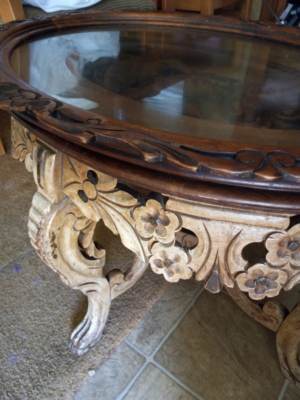 Hand Carved Table Ventige Removable Glass Top gallery