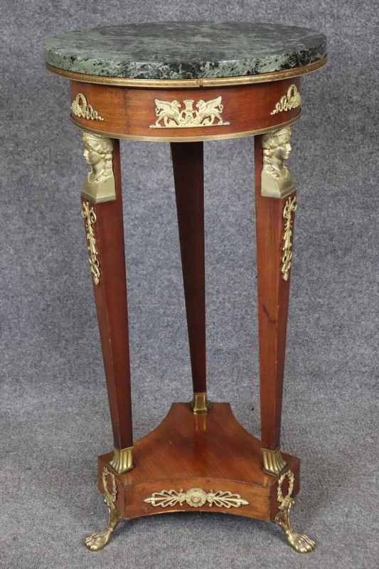 Fine Bronze Carytid Figural Mounted French Empire Verdi Marble Pedestal Stand
